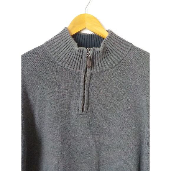 LL Bean Men Large Gray Sweater Knit Pullover 1/4 Zip Long Sleeve MockNeck Cotton - Picture 5 of 10